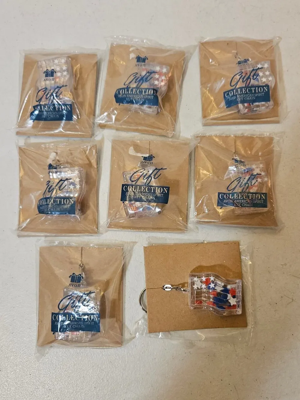 Vintage Avon American Spirit Flag Keychain Lot of 8 Old Stock Red White Blue